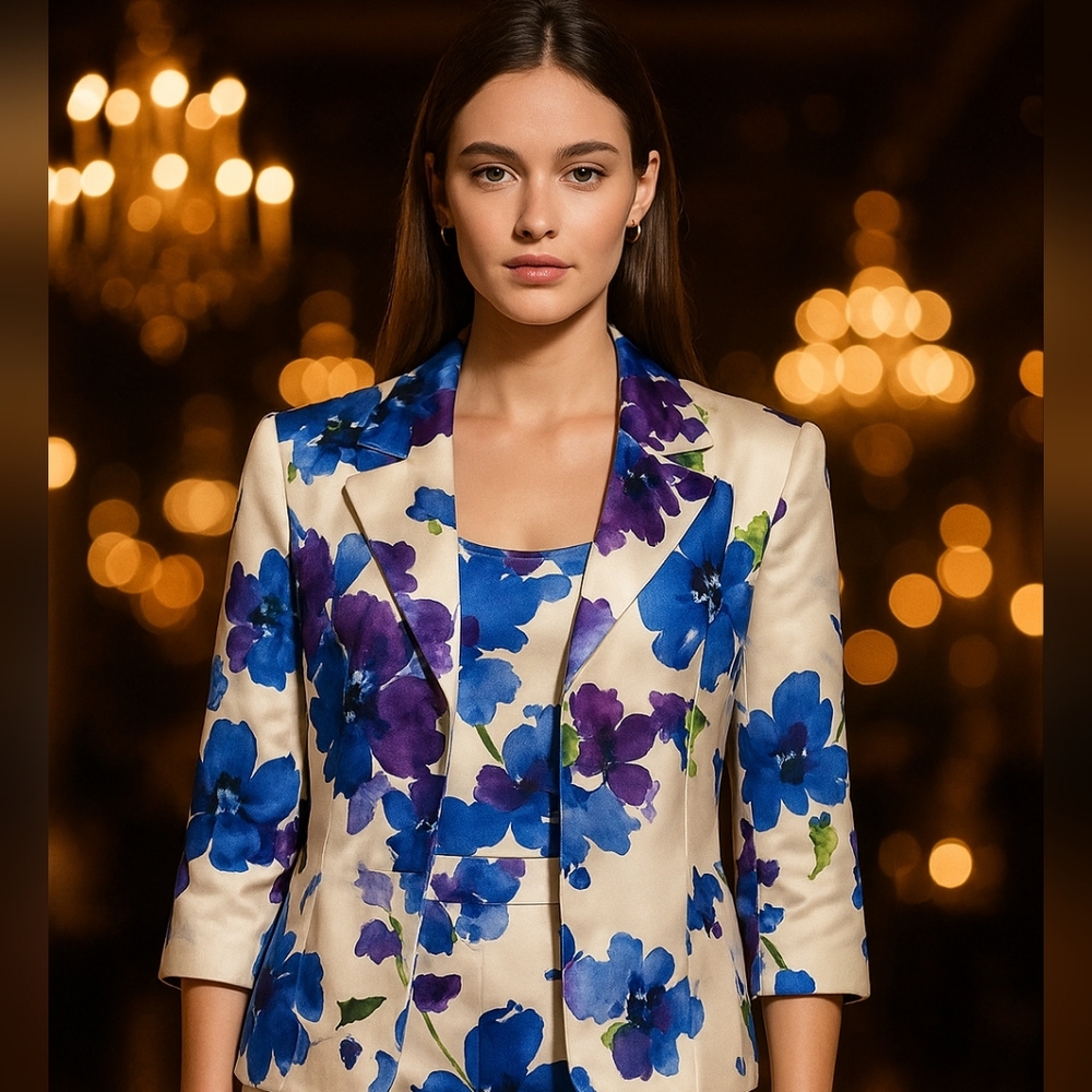 Alex Evenings Floral Satin Blouse in Purple and Green Sz. XL #1980